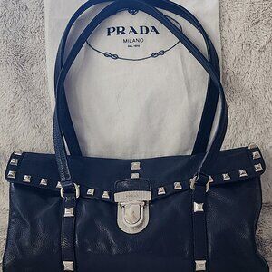 Prada Limited Edition Black calfskin Studded Shoulder bag and original dustbag